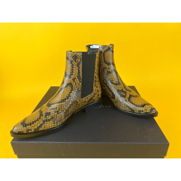 Freda Salvador Joan Chelsea Boots Womens 5 M Brass Snake Embossed Leather NWB - Picture 7 of 12